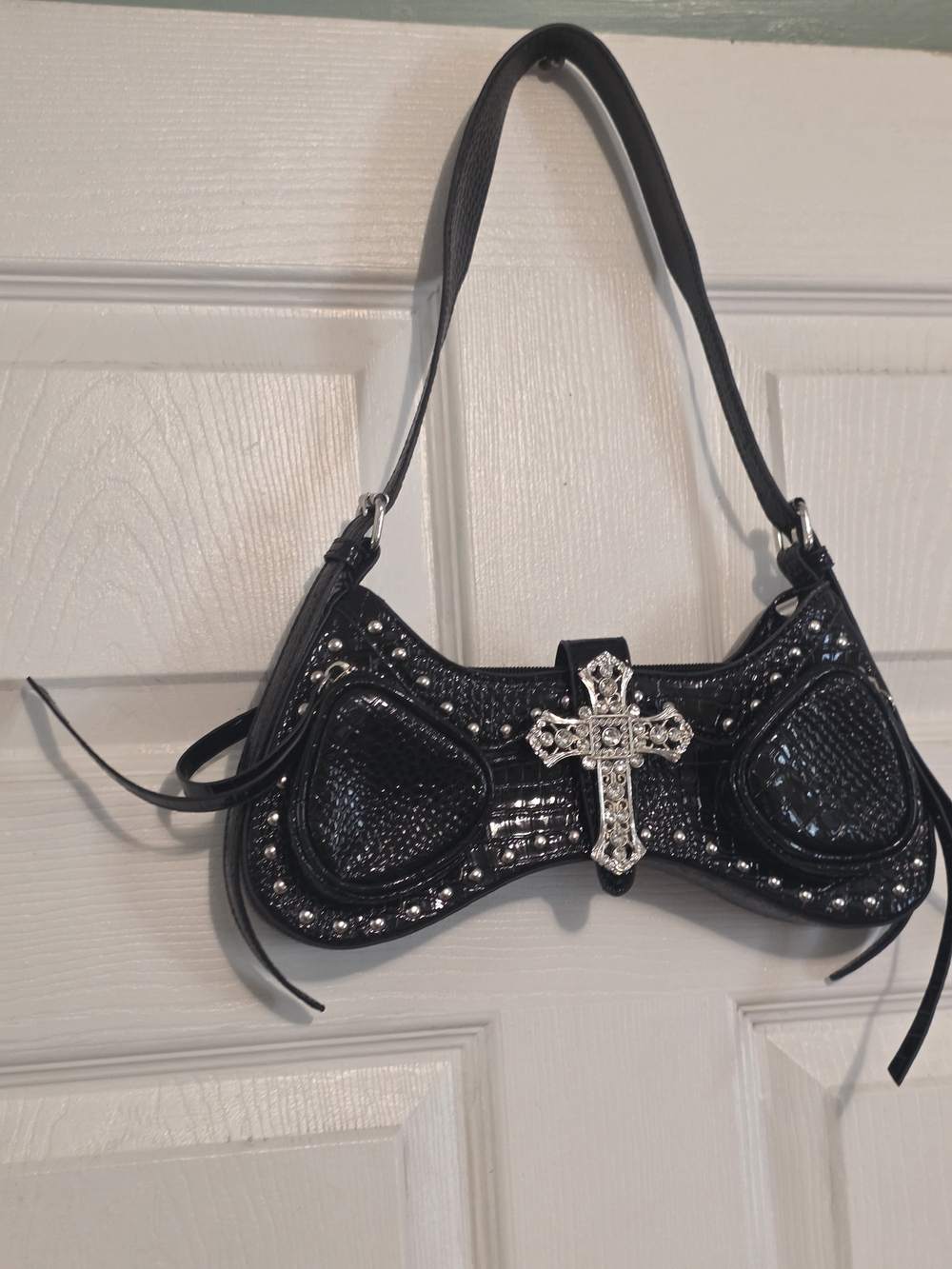 Black Rhinestone Cross Shoulder Bag